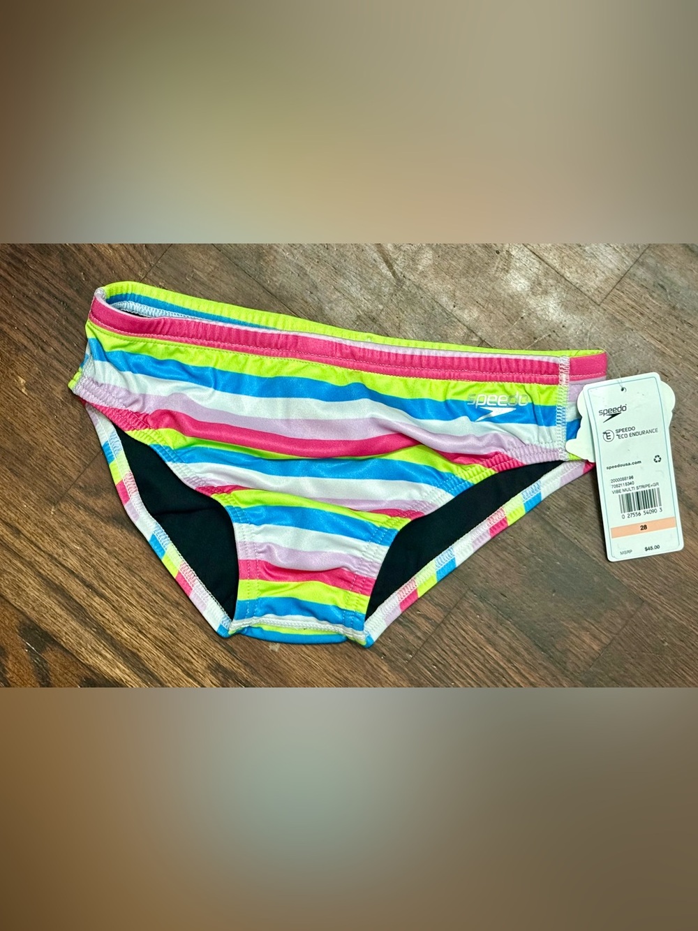 Speedo Men's Multicolor Striped Swim Briefs - Pink, Yellow, Blue, White